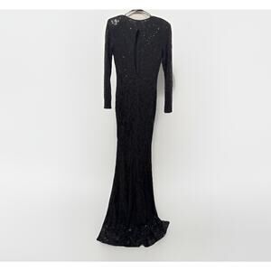 Med Long Sleeve Padded Shoulders Sequin Full Sheer Sparkle Stretch Mermaid Dress